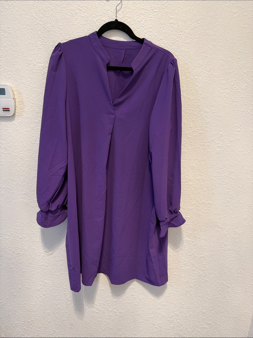 Purple V-Neck Long Sleeve Tunic Dress
